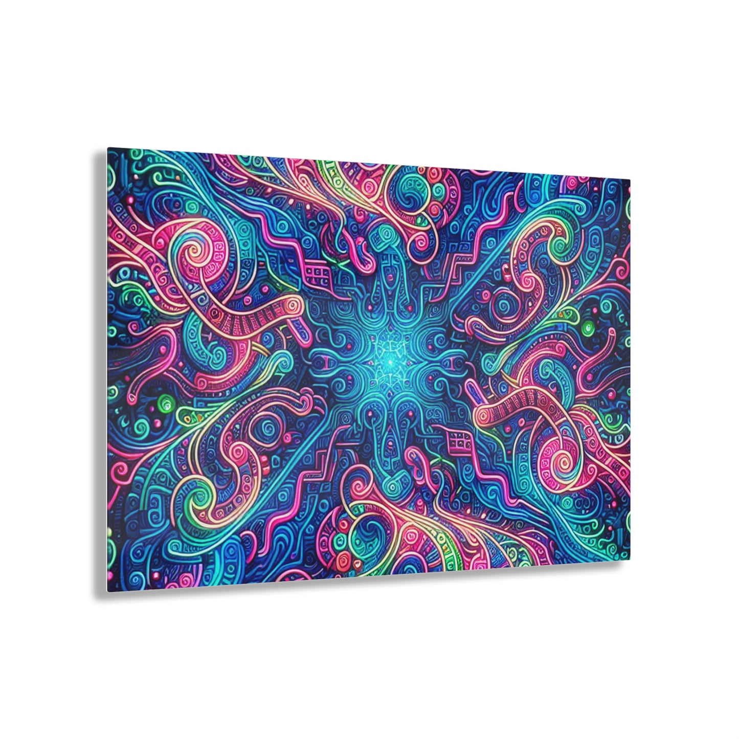Infinite Tilted Prismatic Neon Transcendence. Trippy infity Pattern 1/4" Glossy Acrylic Art