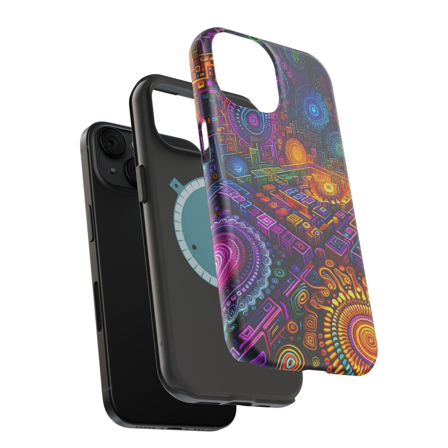 Vivid Voyage of Infinity Neon Splendor. Neon Trippy Infinity Patterns Premium Art Magsafe Magnet Tough IPhone 13 14 15 Pro Plus Max and Mini in Matte and Glossy Phone cases
