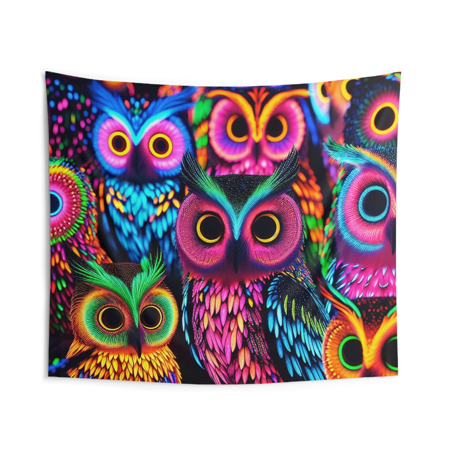 Vivid Nocturnal Festival. NEON Owls Art Tapestry