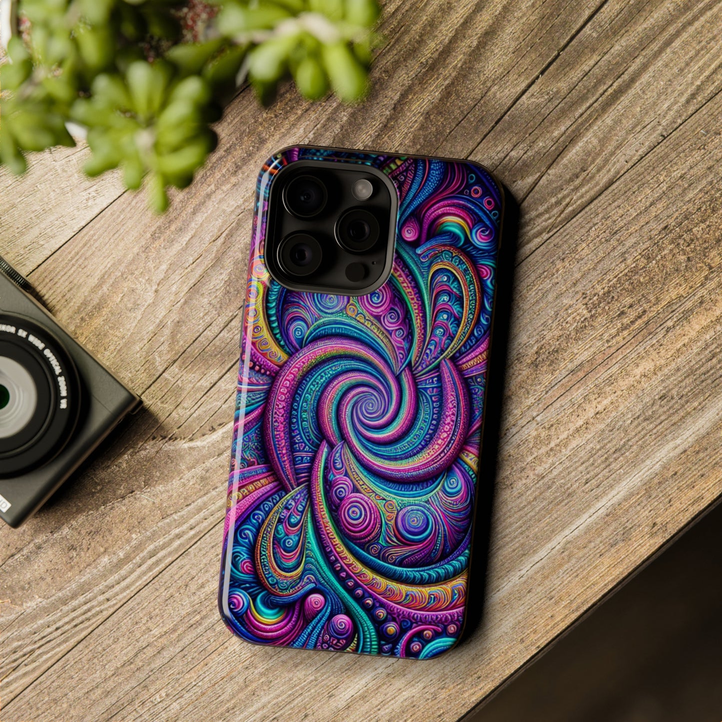 Cosmic Quasar Dreams. Neon Trippy Infinity Patterns Premium Art Magsafe Magnet Tough IPhone 13 14 15 Pro Plus Max and Mini in Matte and Glossy Phone cases