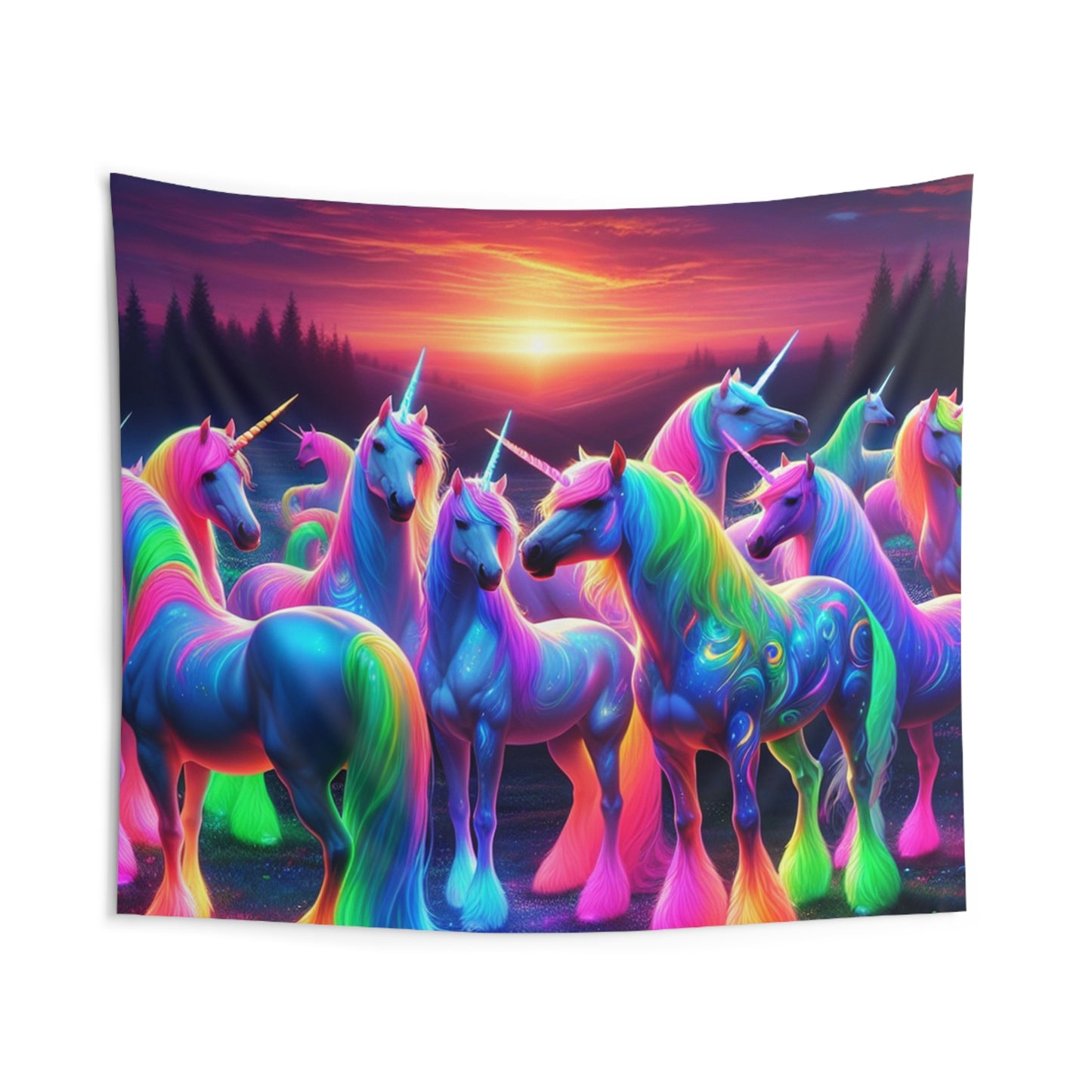 "Neon Enchanted Unicorn Rainbow" NEON Unicorns Art Tapestry