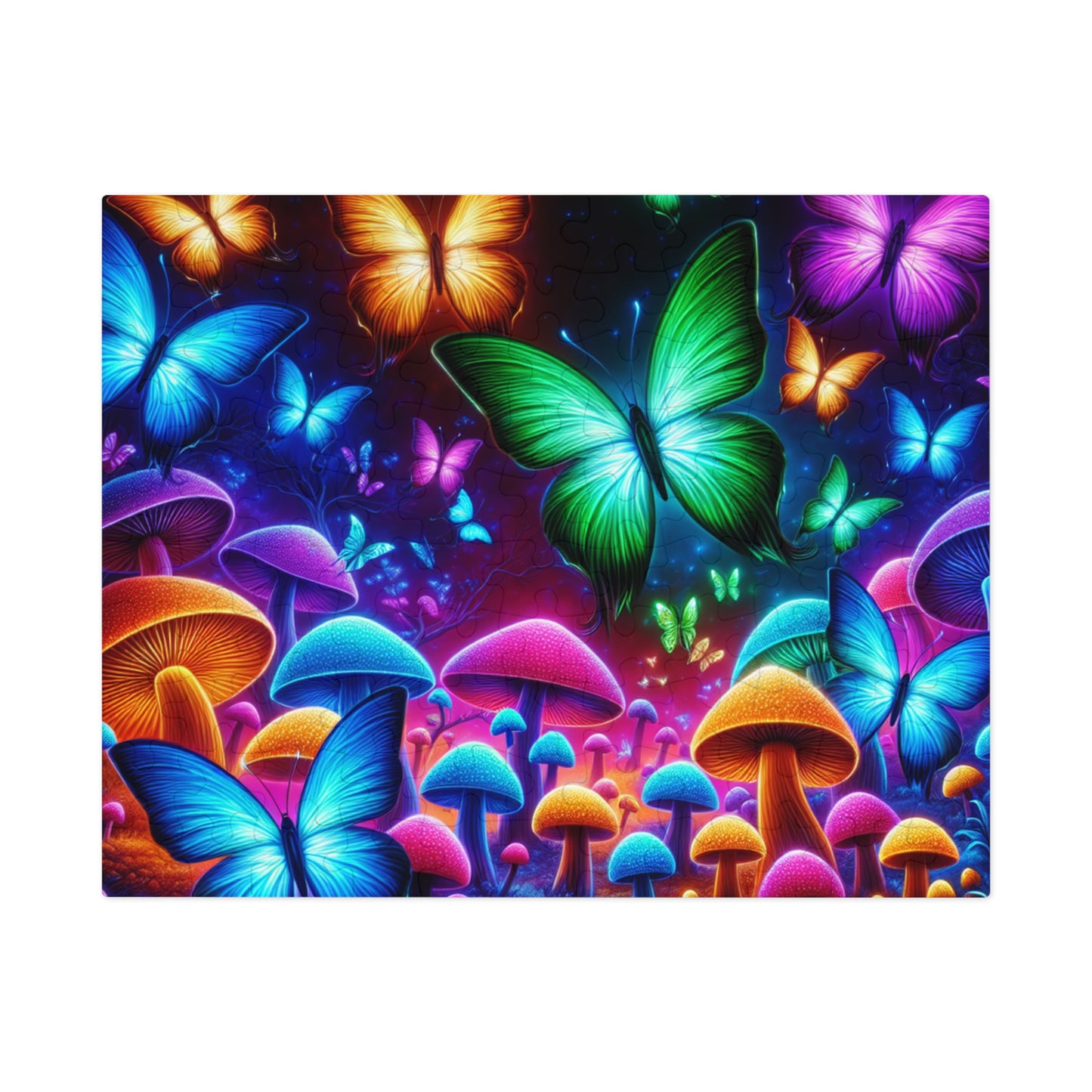 Neon Splurge. - Neon Butterflies and Mushrooms Puzzle 30, 110, 252, and 1000 Pieces