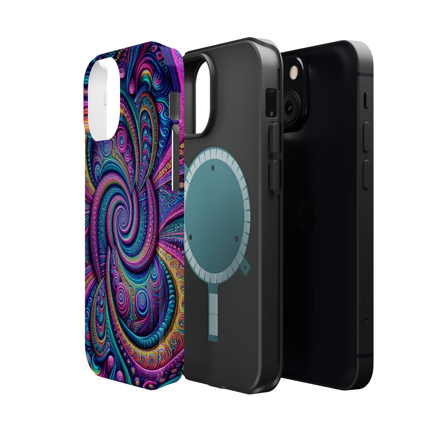 Cosmic Quasar Dreams. Neon Trippy Infinity Patterns Premium Art Magsafe Magnet Tough IPhone 13 14 15 Pro Plus Max and Mini in Matte and Glossy Phone cases