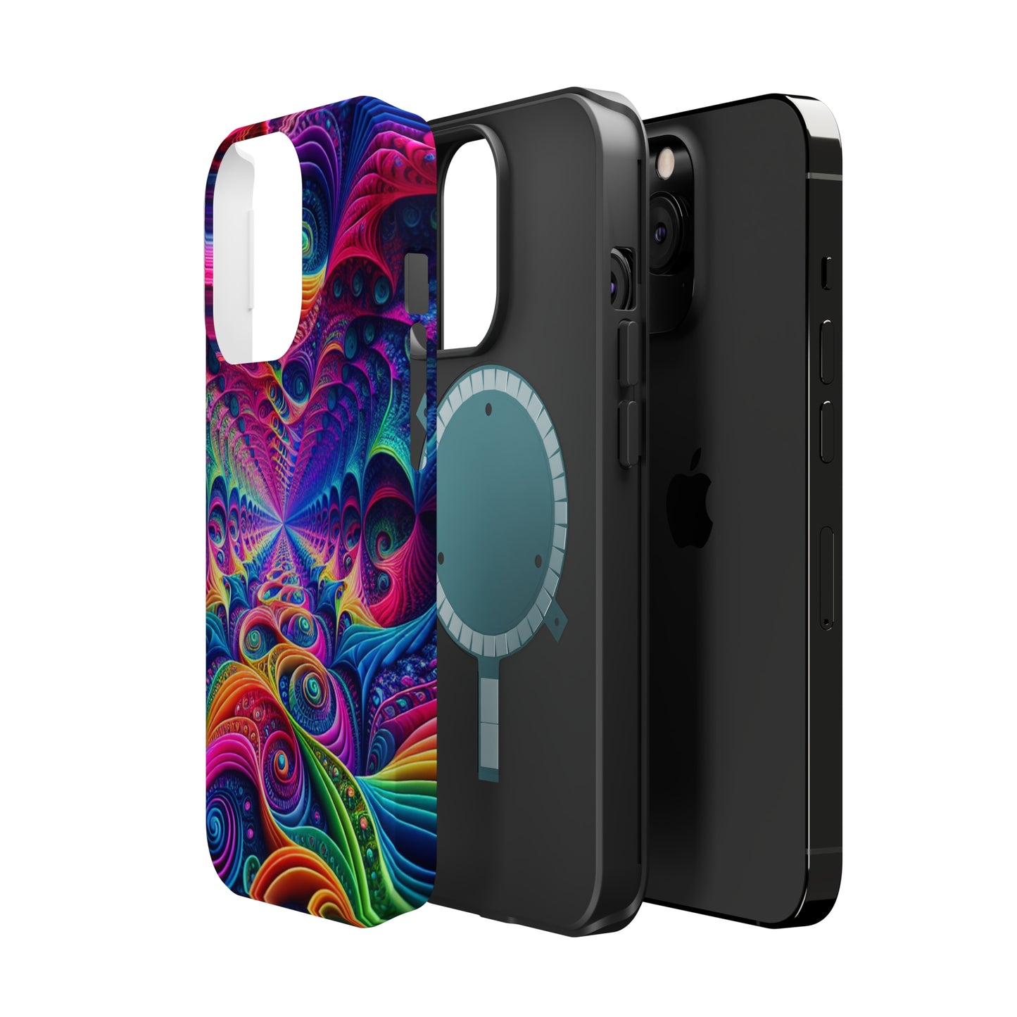 Cosmic Electric Rainbow Frenzy. Neon Trippy Infinity Patterns Premium Art Magsafe Magnet Tough IPhone 13 14 15 Pro Plus Max and Mini in Matte and Glossy Phone cases