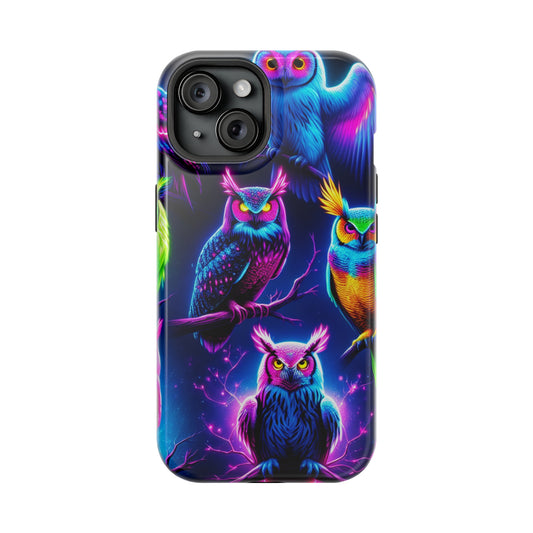 Neon Owlfection. Neon Owls Premium Art Magsafe Magnet Tough IPhone 13 14 15 Pro Plus Max and Mini in Matte and Glossy Phone cases