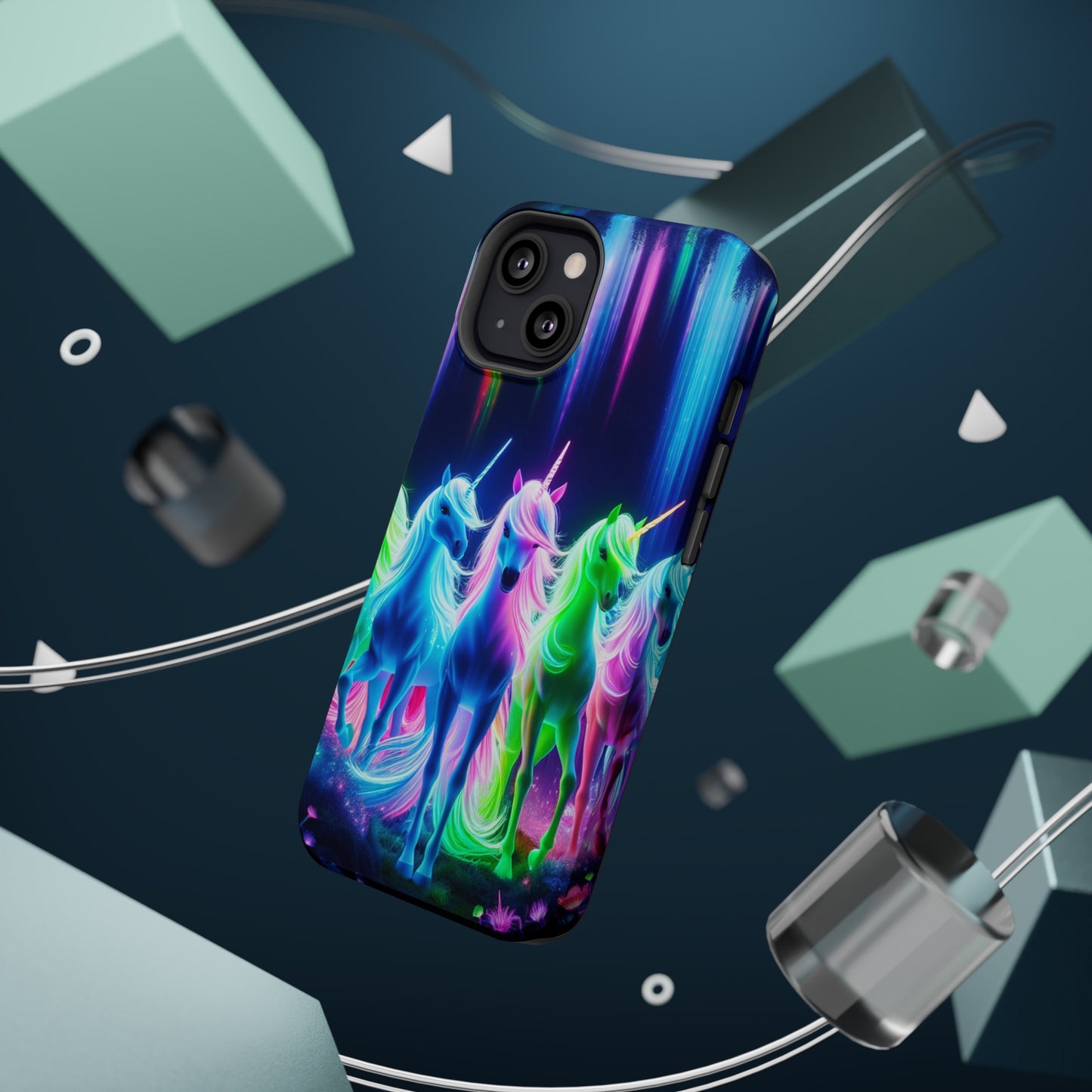 Neon Unicorn Pods. Neon Unicorns Premium Art Magsafe Magnet Tough IPhone 13 14 15 Pro Plus Max and Mini in Matte and Glossy Phone cases