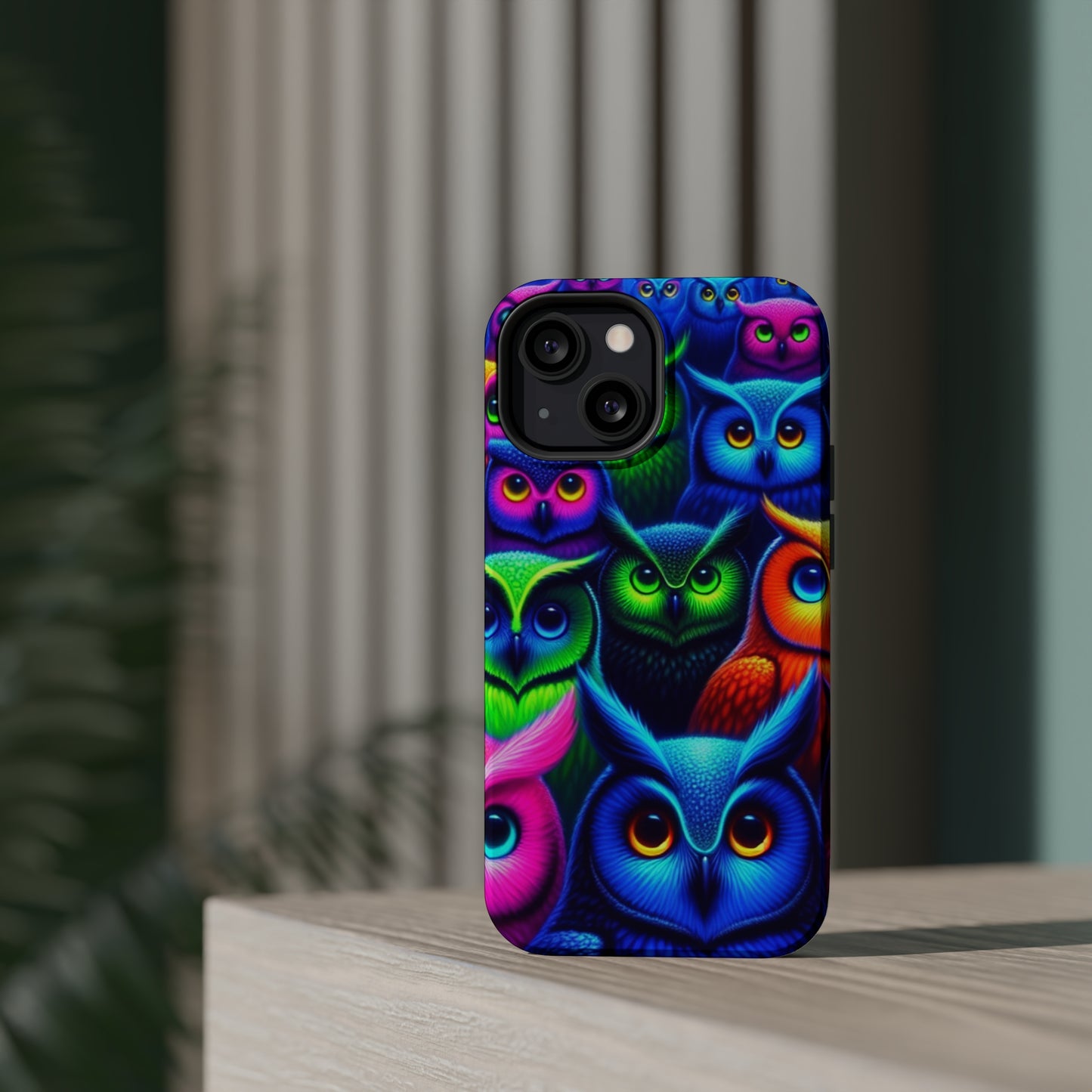 Neon Owlish Delight. Neon Owls Premium Art Magsafe Magnet Tough IPhone 13 14 15 Pro Plus Max and Mini in Matte and Glossy Phone cases