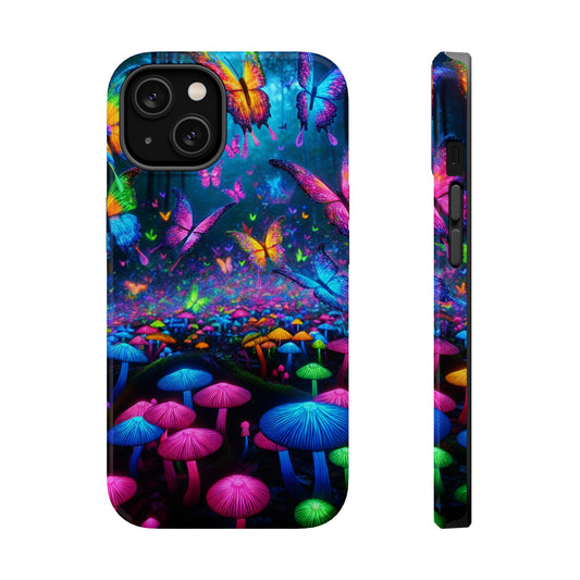 Neon Fruition Neon Butterflies and Mushrooms Premium Art Magsafe Magnet Tough IPhone 13 14 15 Pro Plus Max and Mini in Matte and Glossy Phone cases