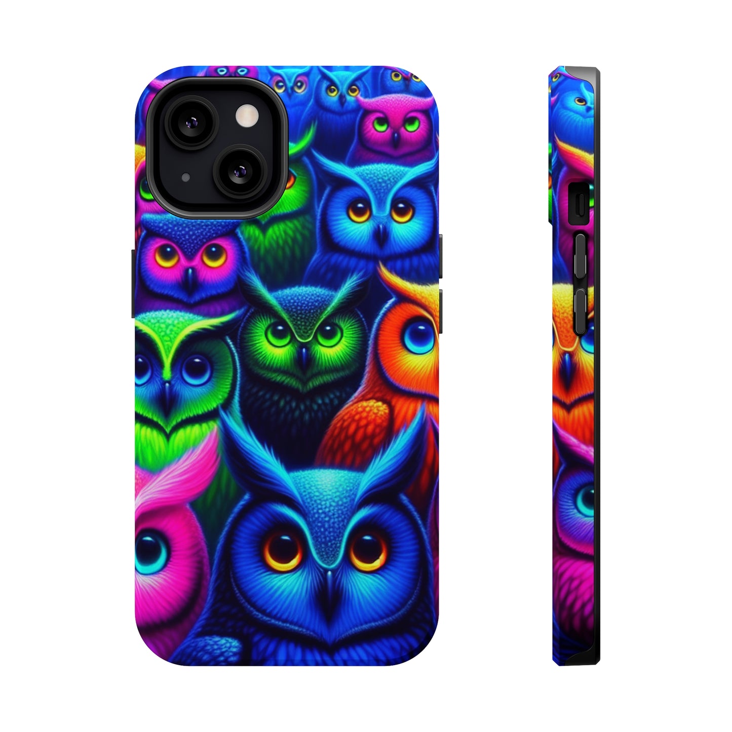 Neon Owlish Delight. Neon Owls Premium Art Magsafe Magnet Tough IPhone 13 14 15 Pro Plus Max and Mini in Matte and Glossy Phone cases