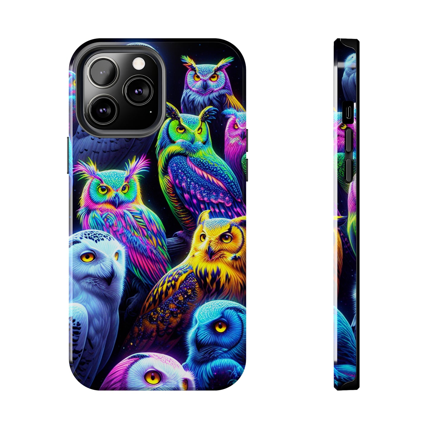 'Flock of Electric Flamses' NEON Owls Tough Phone Case