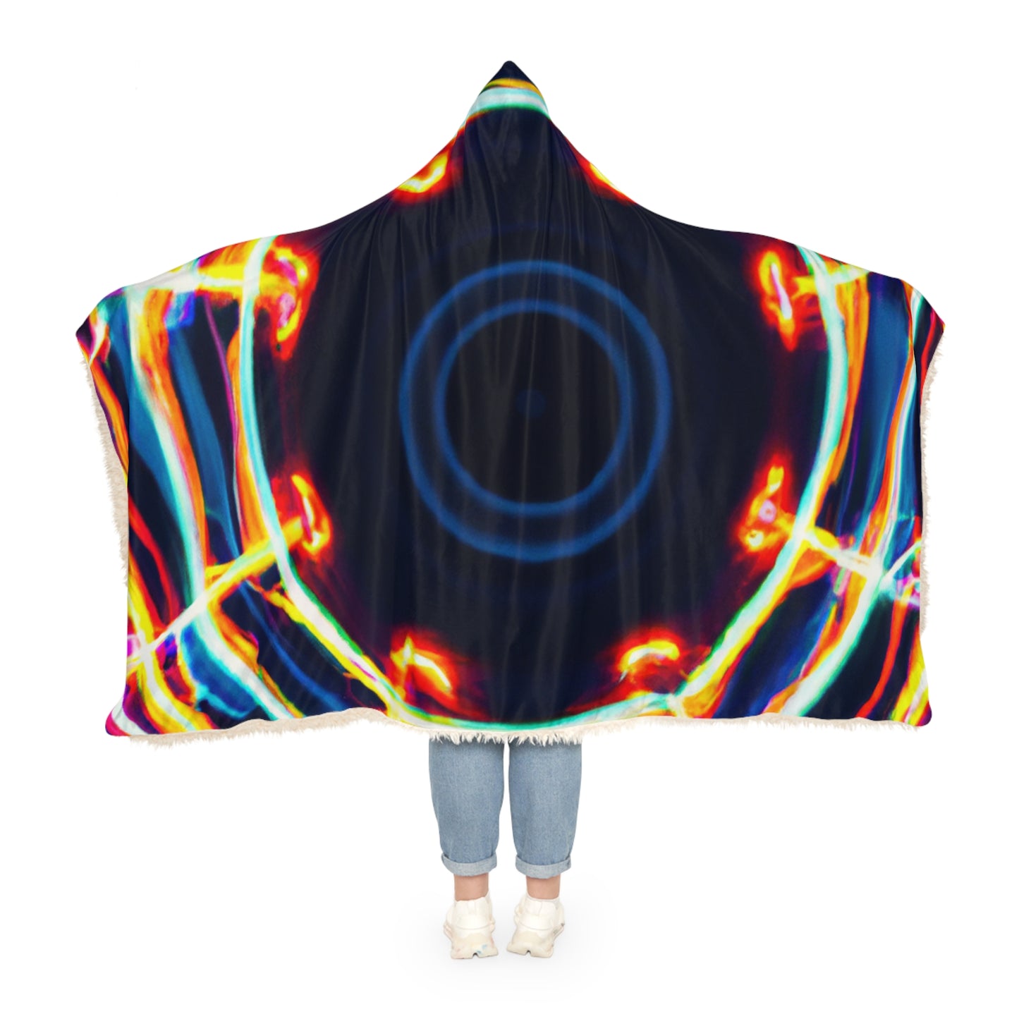 "Infinite Spectrum" - NEON Infinity Patterns Art Hooded Snuggle Blanket