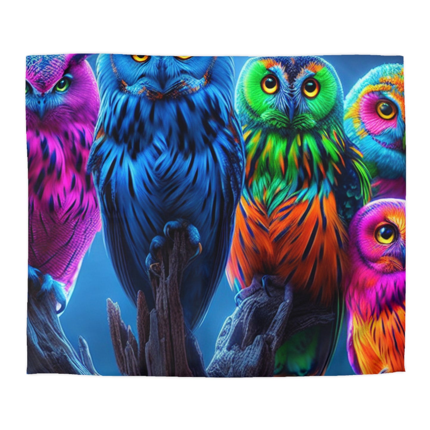 Adolphus van Borcken - NEON Owls Microfiber Duvet Cover
