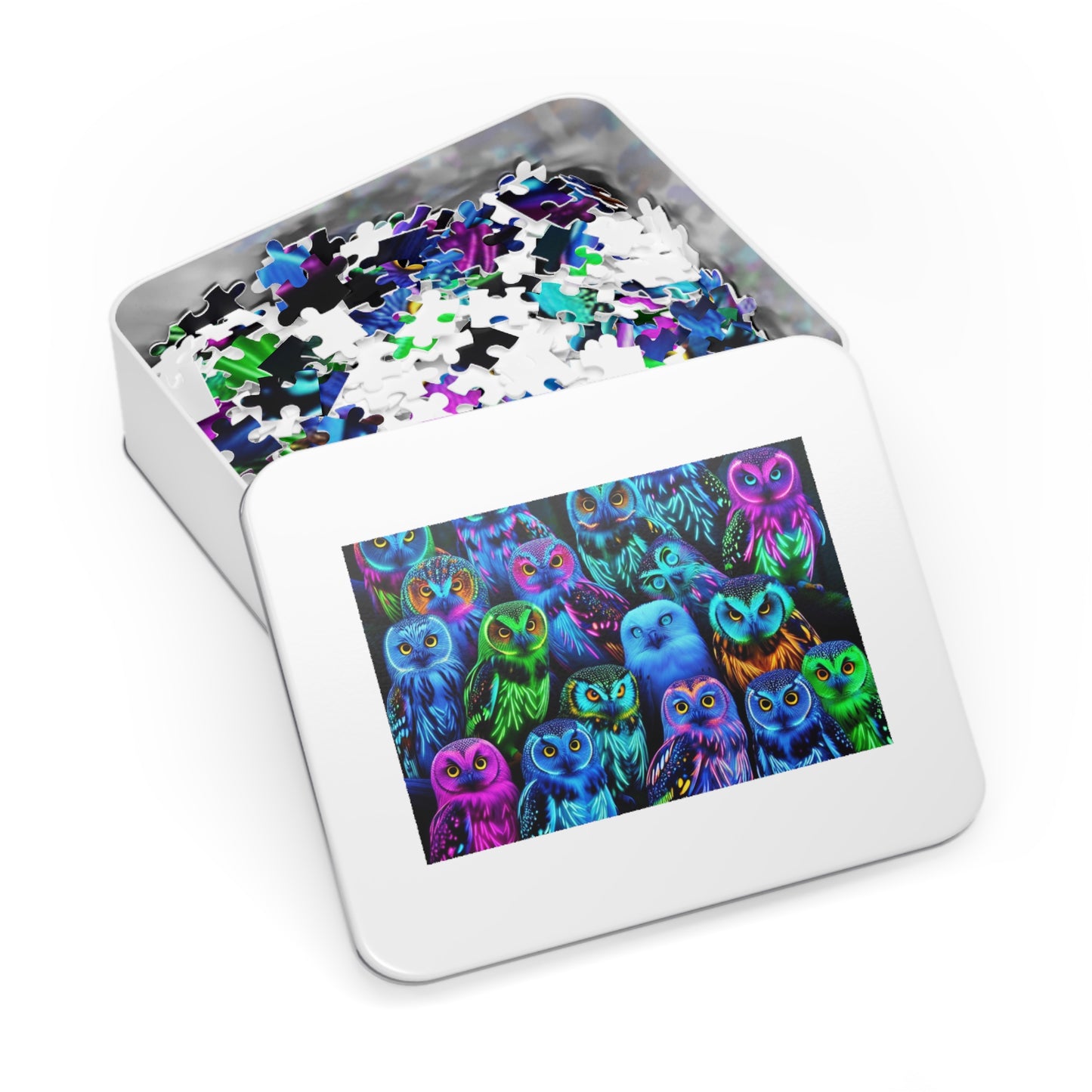 NeonOwlGather. - Neon Owls Puzzle 30, 110, 252, and 1000 Pieces