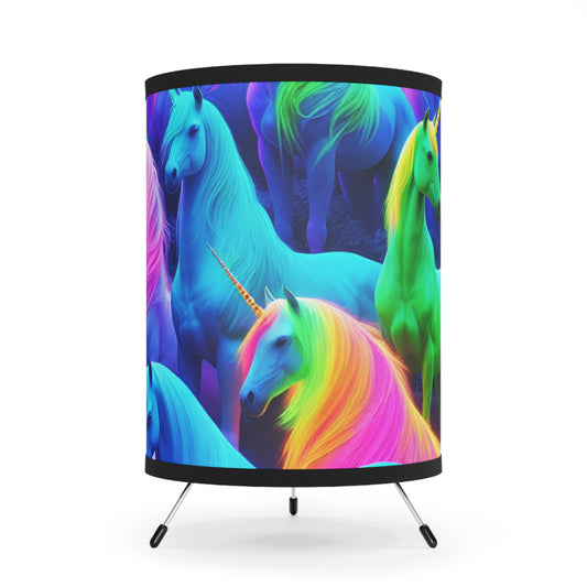 "The Mystic Illumination of the Unicorn Posse" - NEON Unicorns Art Tripod Lamp