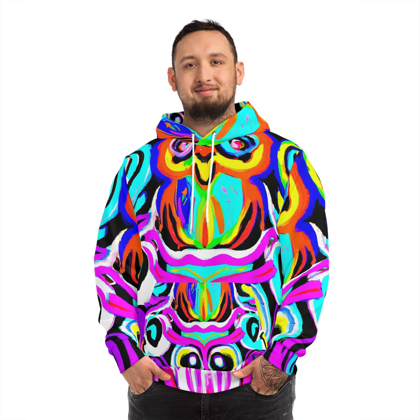 "Owls In Neon Wonderland" - NEON Owls AOP Hoodie