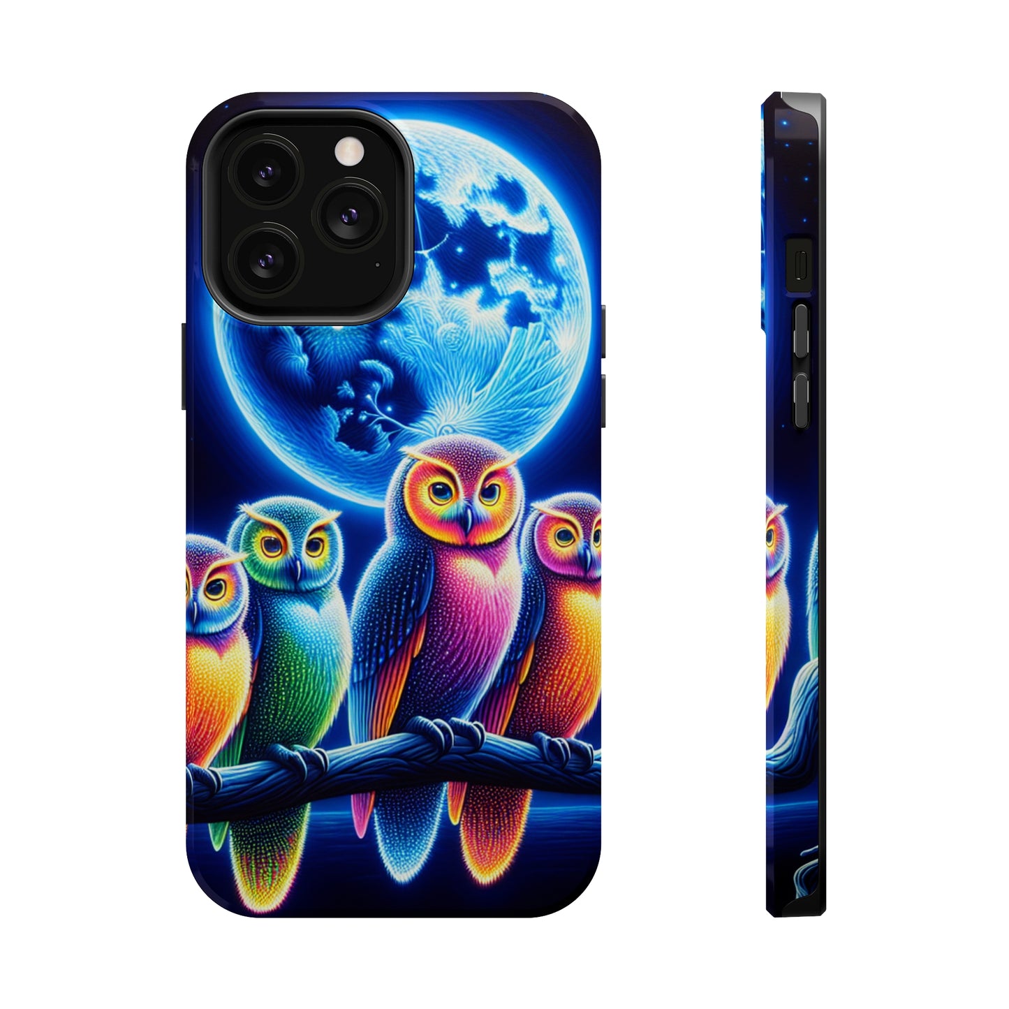 Neon Nocturnal Orbitals. Neon Owls Premium Art Magsafe Magnet Tough IPhone 13 14 15 Pro Plus Max and Mini in Matte and Glossy Phone cases