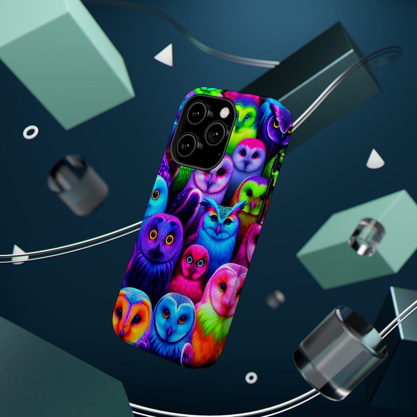 Vivid Nocturnal Neonatures Neon Owls Premium Art Magsafe Magnet Tough IPhone 13 14 15 Pro Plus Max and Mini in Matte and Glossy Phone cases
