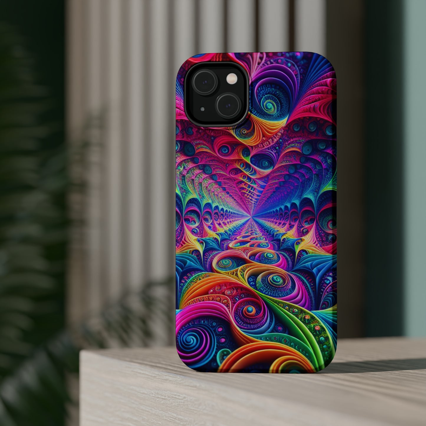 Cosmic Electric Rainbow Frenzy. Neon Trippy Infinity Patterns Premium Art Magsafe Magnet Tough IPhone 13 14 15 Pro Plus Max and Mini in Matte and Glossy Phone cases