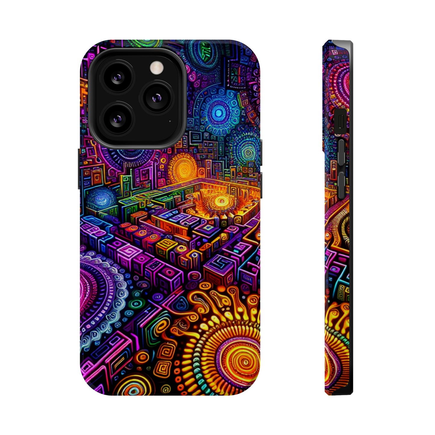 Vivid Voyage of Infinity Neon Splendor. Neon Trippy Infinity Patterns Premium Art Magsafe Magnet Tough IPhone 13 14 15 Pro Plus Max and Mini in Matte and Glossy Phone cases