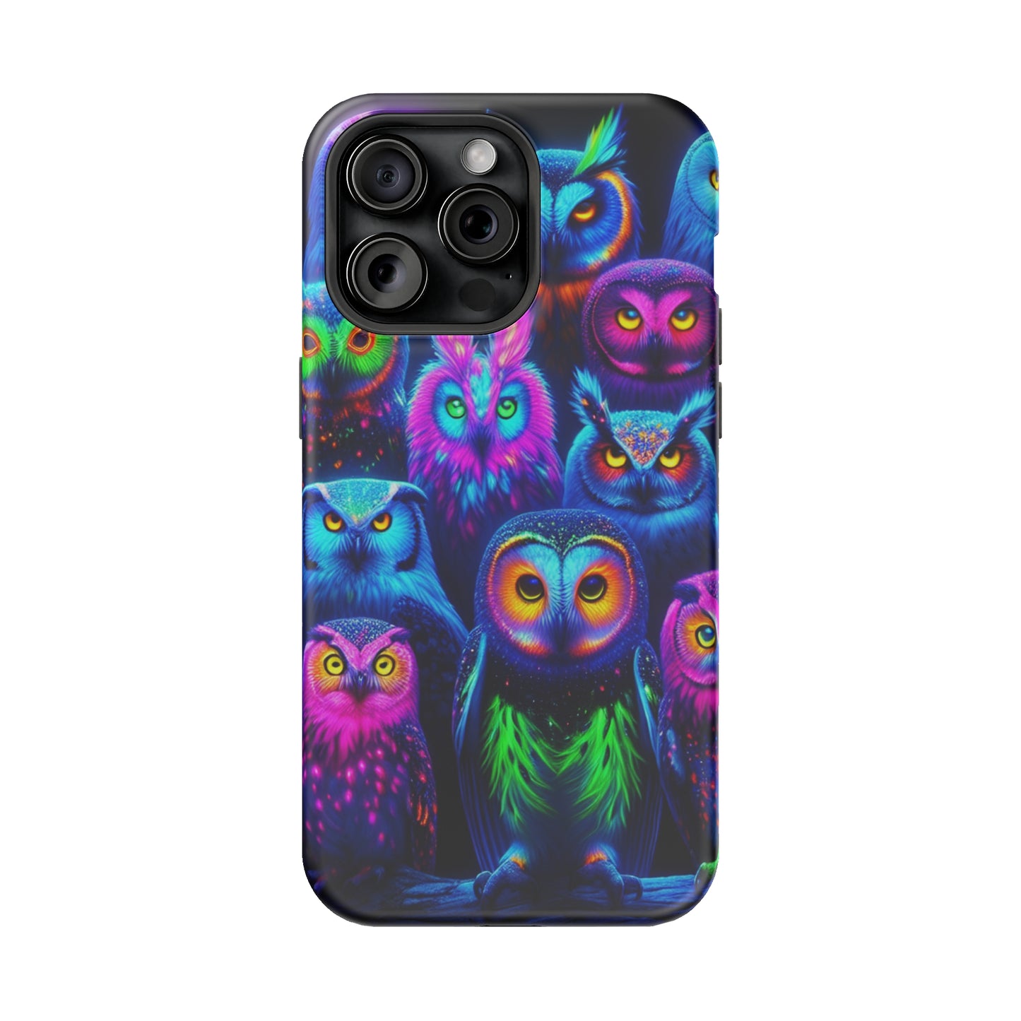 Neon Nocturnal Nook Neon Owls Premium Art Magsafe Magnet Tough IPhone 13 14 15 Pro Plus Max and Mini in Matte and Glossy Phone cases