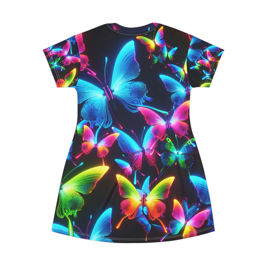 "Neon Flutterwall" Neon Butterflies Womans T Shirt Dress