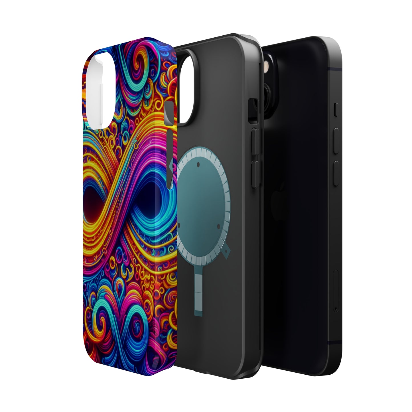 ElectroFractal Fluorescence. Neon Trippy Infinity Patterns Premium Art Magsafe Magnet Tough IPhone 13 14 15 Pro Plus Max and Mini in Matte and Glossy Phone cases