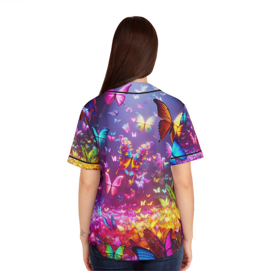 "Vibrance in the Night Sky" Neon Butterflies Womans Jersey