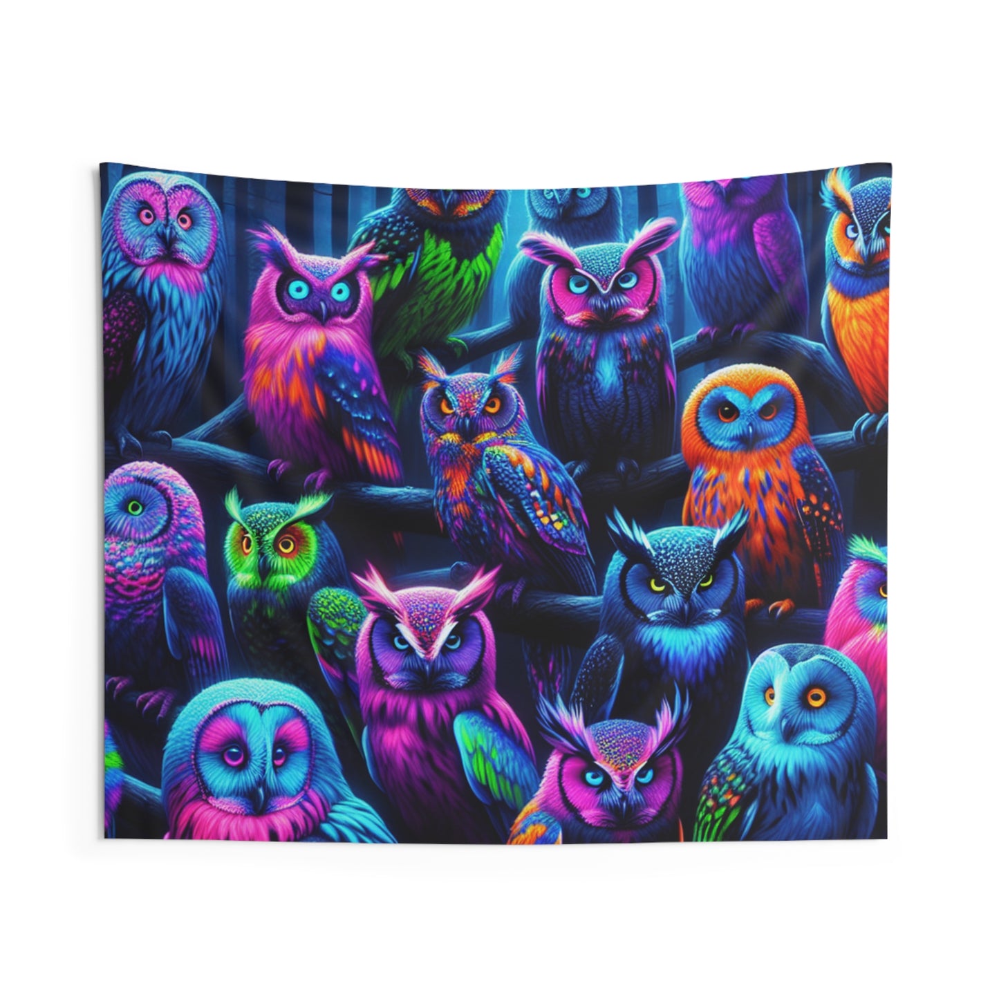 Neon Night Owls NEON Owls Art Tapestry
