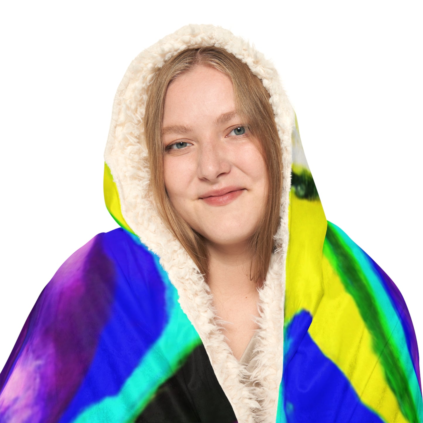 "Rainbow of Reveries" - NEON Owls Art Hooded Snuggle Blanket