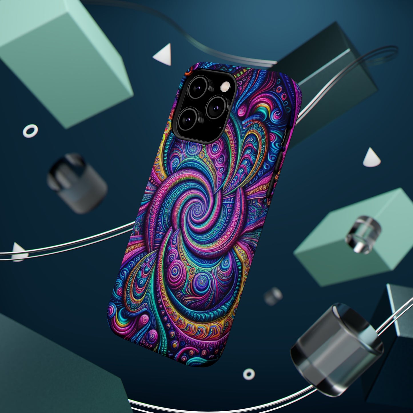 Cosmic Quasar Dreams. Neon Trippy Infinity Patterns Premium Art Magsafe Magnet Tough IPhone 13 14 15 Pro Plus Max and Mini in Matte and Glossy Phone cases