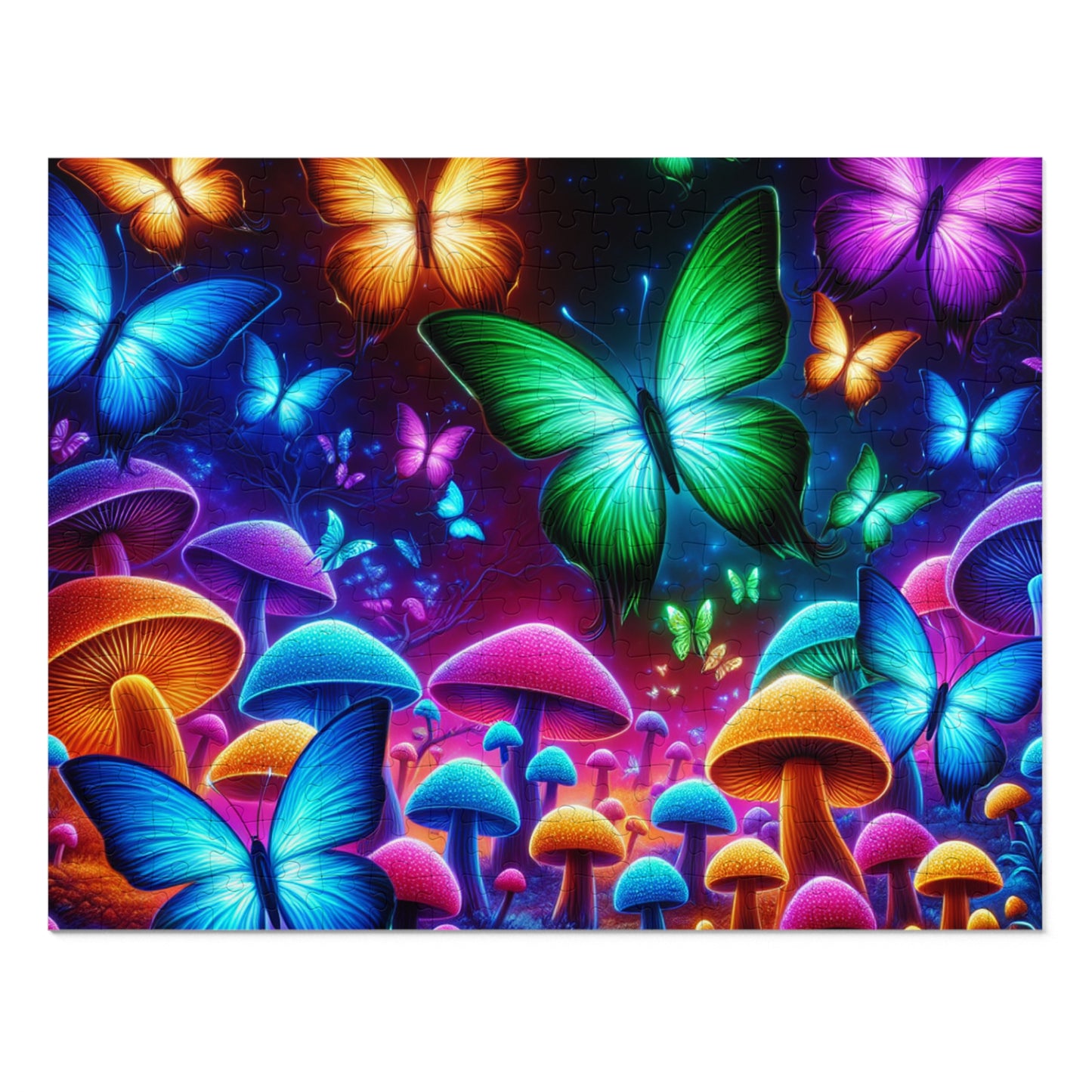 Neon Splurge. - Neon Butterflies and Mushrooms Puzzle 30, 110, 252, and 1000 Pieces