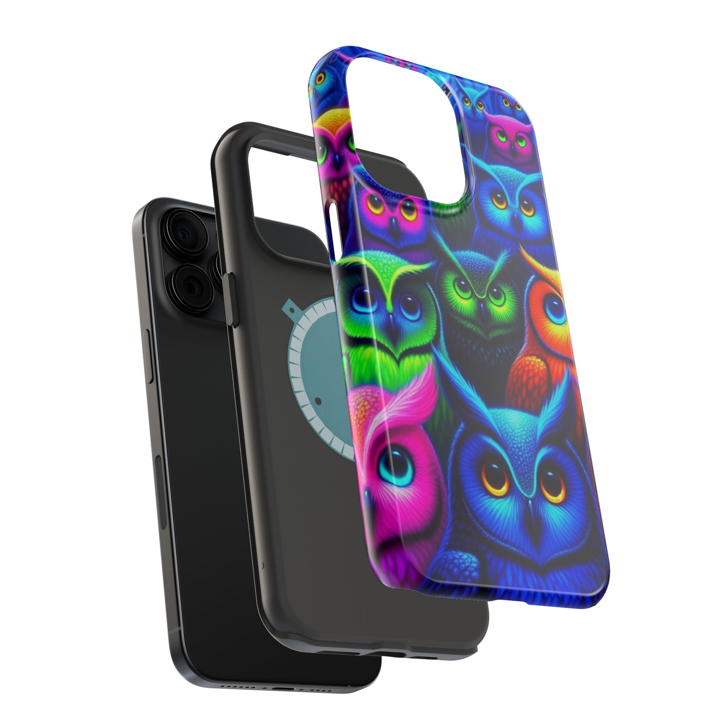 Neon Owlish Delight. Neon Owls Premium Art Magsafe Magnet Tough IPhone 13 14 15 Pro Plus Max and Mini in Matte and Glossy Phone cases
