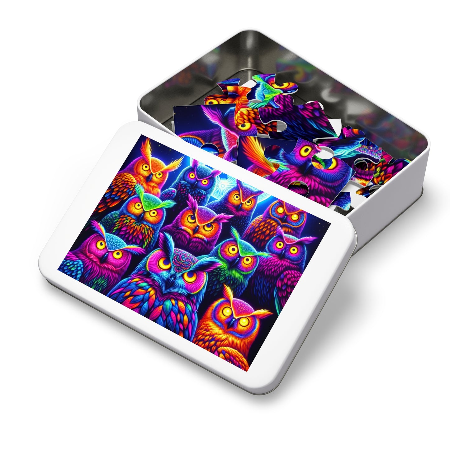 Neon Owls Gathering. - Neon Owls Puzzle 30, 110, 252, and 1000 Pieces