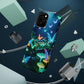 "Neon Meadow" Neon Butterflies and Mushrooms Premium Art Magsafe Magnet Tough IPhone 13 14 15 Pro Plus Max and Mini in Matte and Glossy Phone cases