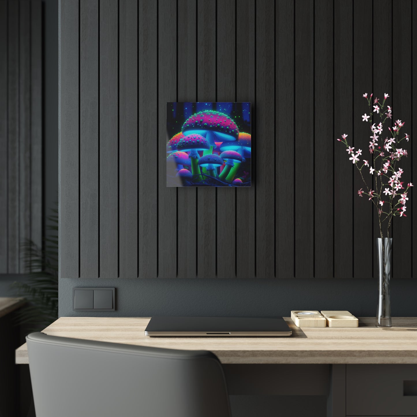Neon Fungi Flourish. Mushrooms 1/4" Glossy Acrylic Art