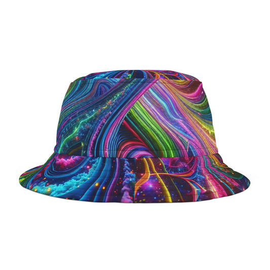 Psychedelic Prism Dreamscape Neon Trippy Infinity Patterns Art Bucket Hat
