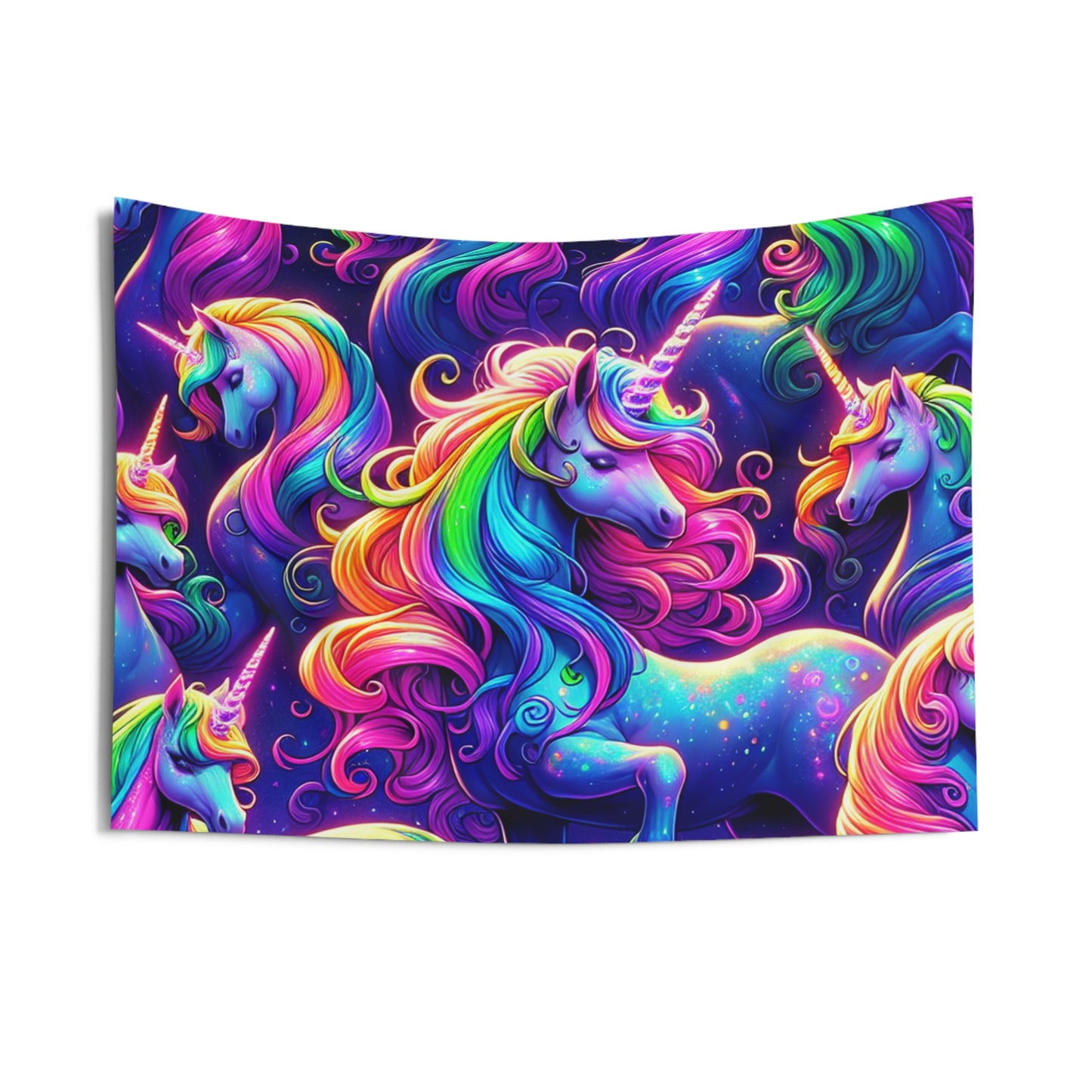 "Unicorn's Electric Dream" NEON Unicorns Art Tapestry