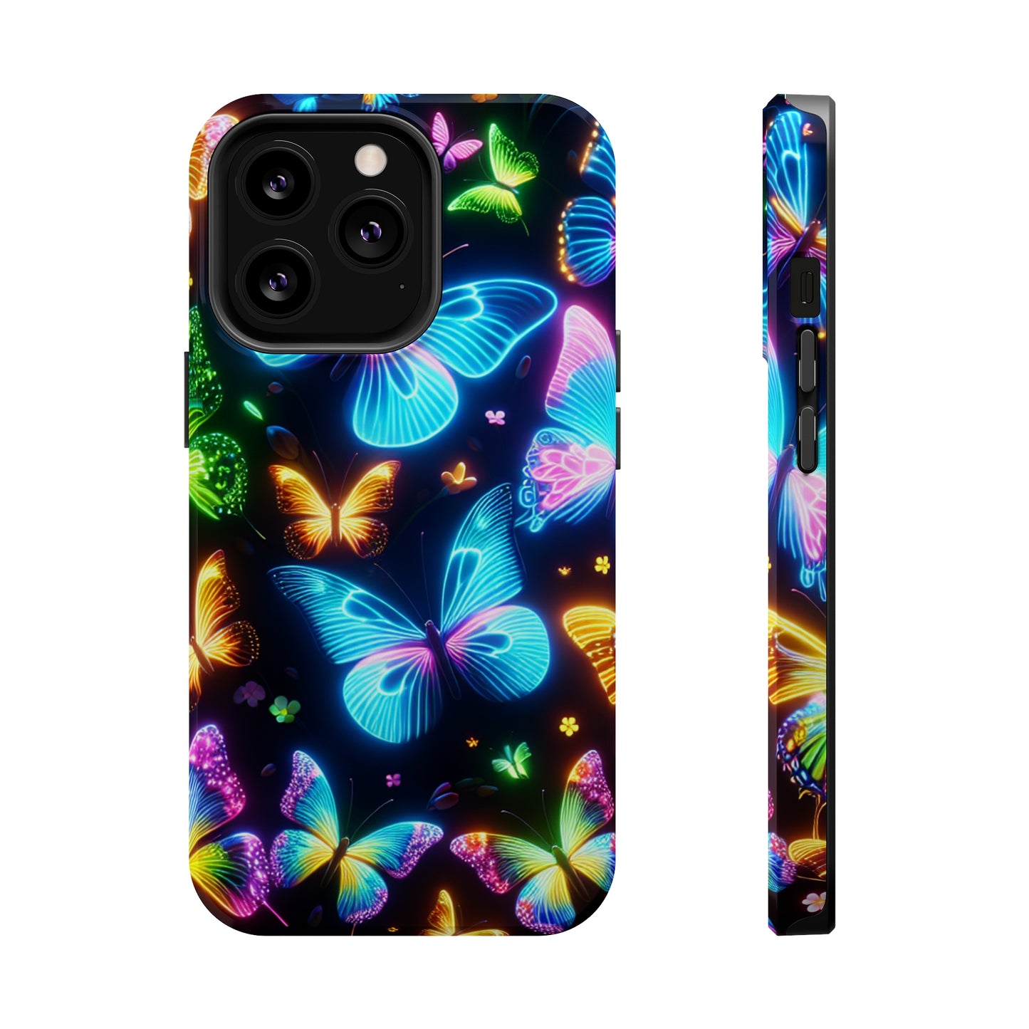 Luminous Butterfly Radiance Neon Butterflies Premium Art Magsafe Magnet Tough IPhone 13 14 15 Pro Plus Max and Mini in Matte and Glossy Phone cases