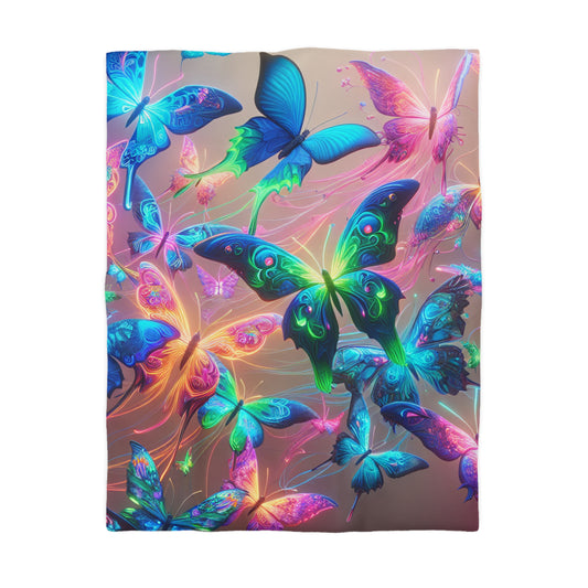 Giovanni de la Prata. - NEON Butterflies Microfiber Duvet Cover