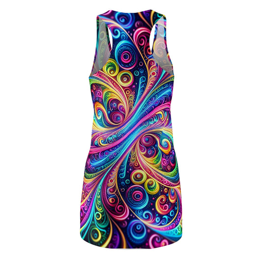 Neon Infinity Vortex. Trippy Infinity Patterns Racerback Dress