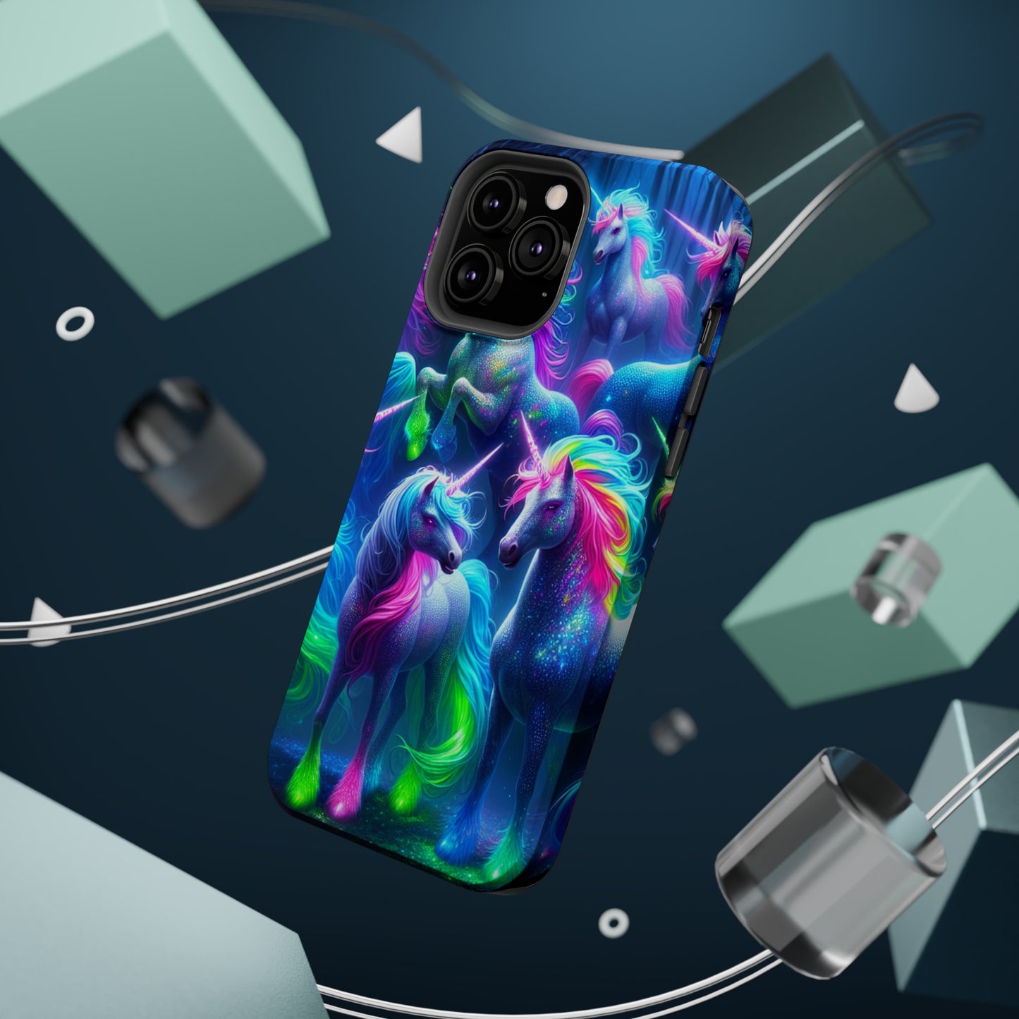 Vivid Dreamscape of Neon Unicorns Neon Unicorns Premium Art Magsafe Magnet Tough IPhone 13 14 15 Pro Plus Max and Mini in Matte and Glossy Phone cases