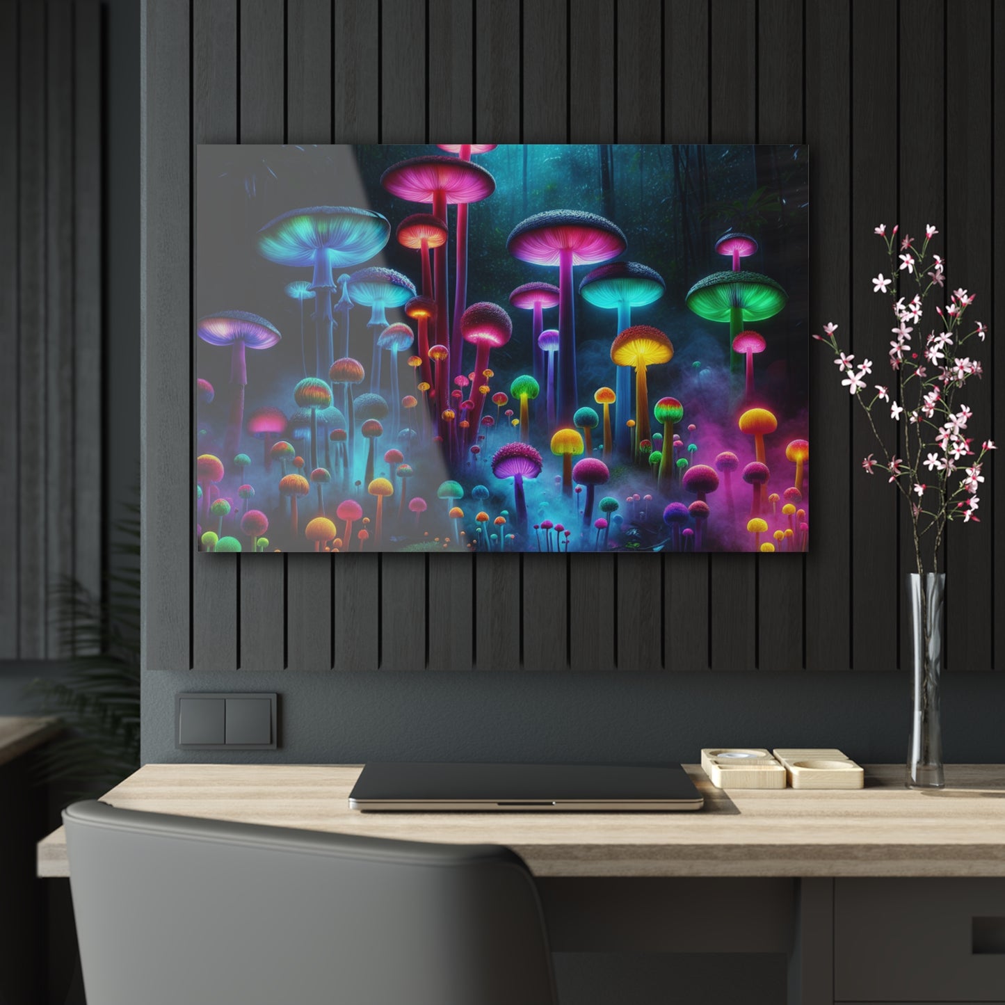 Neon Fungal Fusion. Mushrooms 1/4" Glossy Acrylic Art