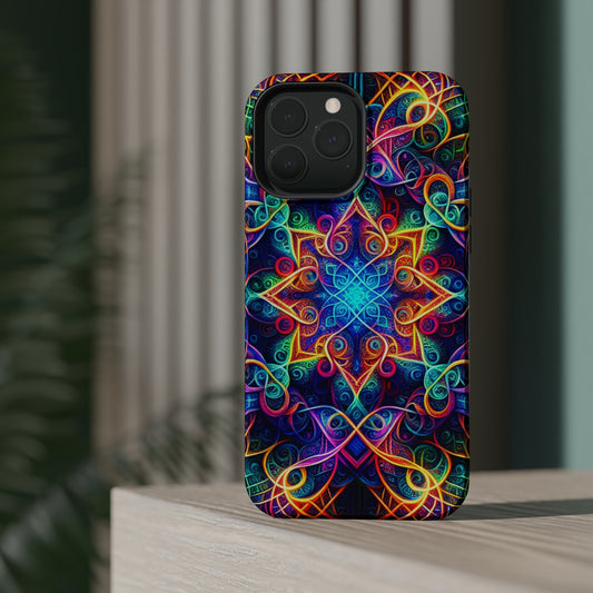 Neon Eternity Vibrancy Neon Trippy Infinity Patterns Premium Art Magsafe Magnet Tough IPhone 13 14 15 Pro Plus Max and Mini in Matte and Glossy Phone cases