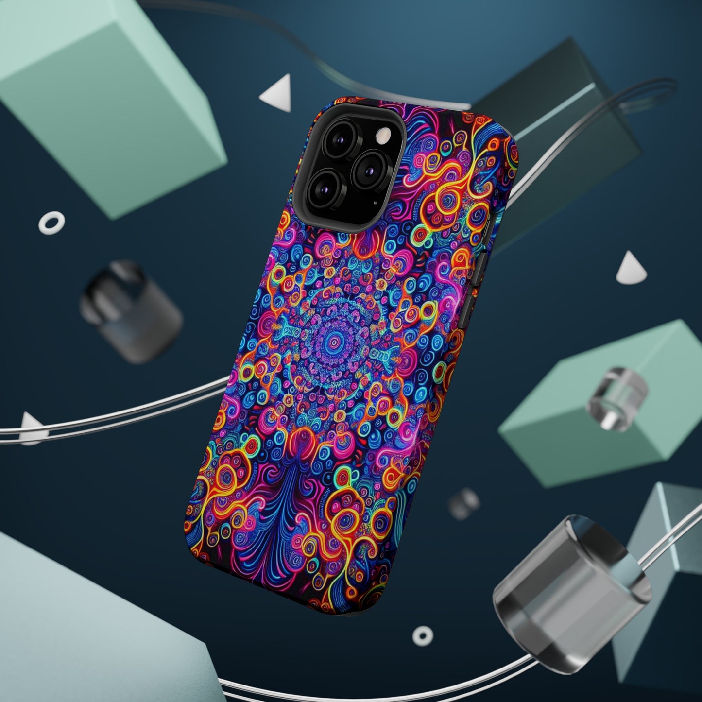 Vibrant Infinity Aurora. Neon Trippy Infinity Patterns Premium Art Magsafe Magnet Tough IPhone 13 14 15 Pro Plus Max and Mini in Matte and Glossy Phone cases