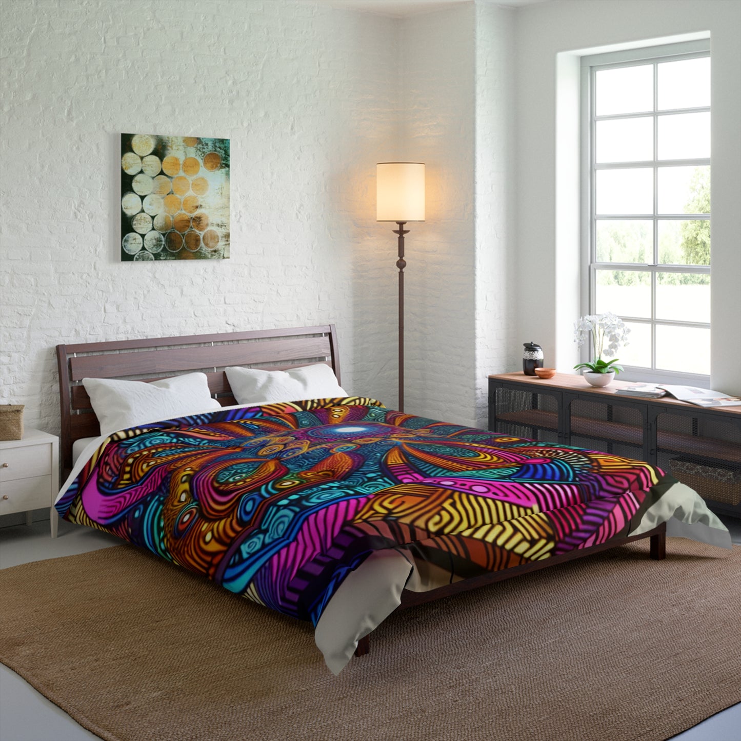 Vibrant Neon Aquascape Infinity Trippy Infinity Patterns Comforter Blanket