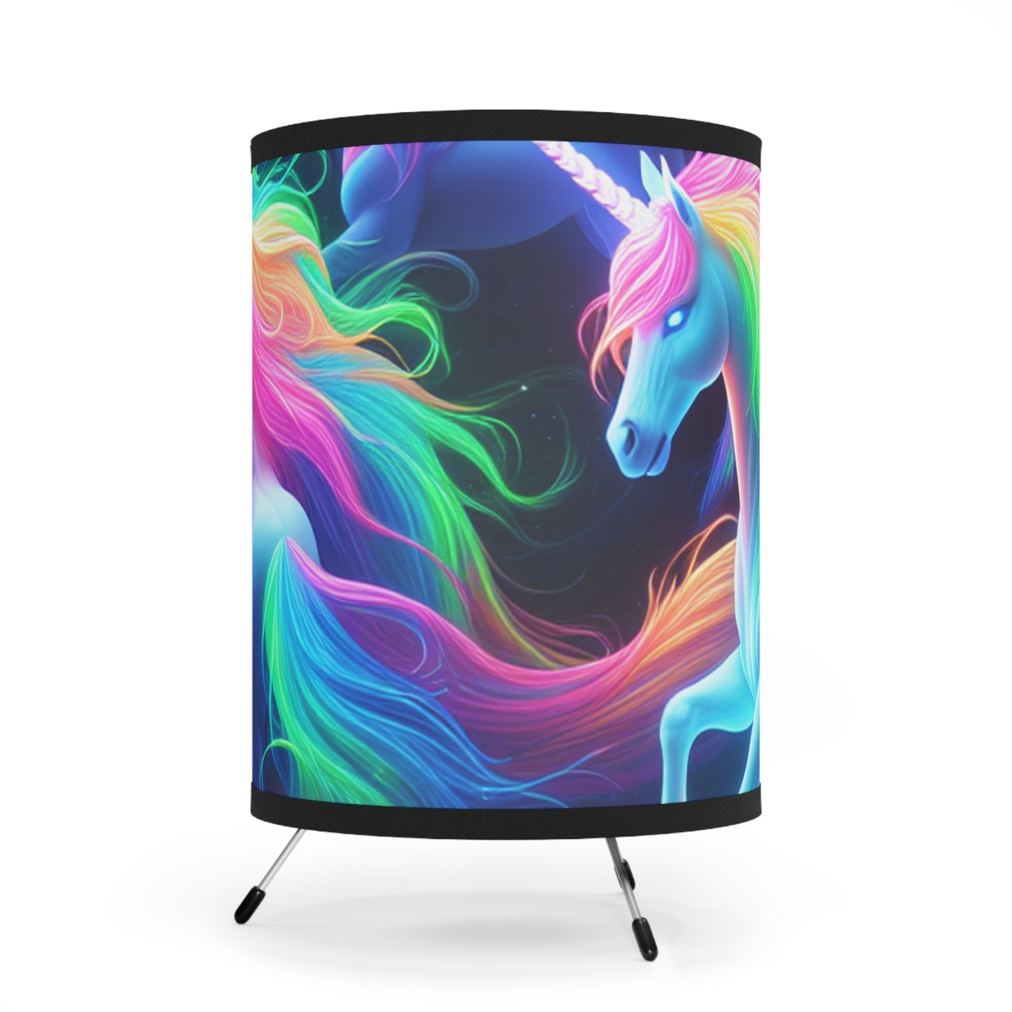 "Neon Rainbow Splendor" - NEON Unicorns Art Tripod Lamp