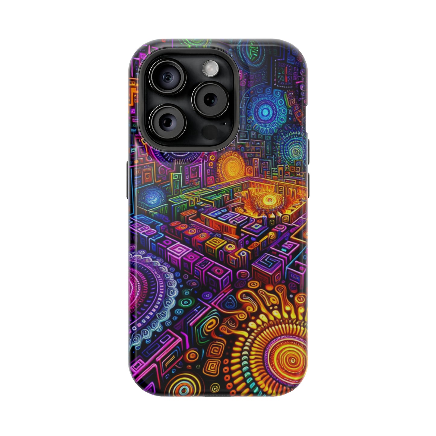 Vivid Voyage of Infinity Neon Splendor. Neon Trippy Infinity Patterns Premium Art Magsafe Magnet Tough IPhone 13 14 15 Pro Plus Max and Mini in Matte and Glossy Phone cases