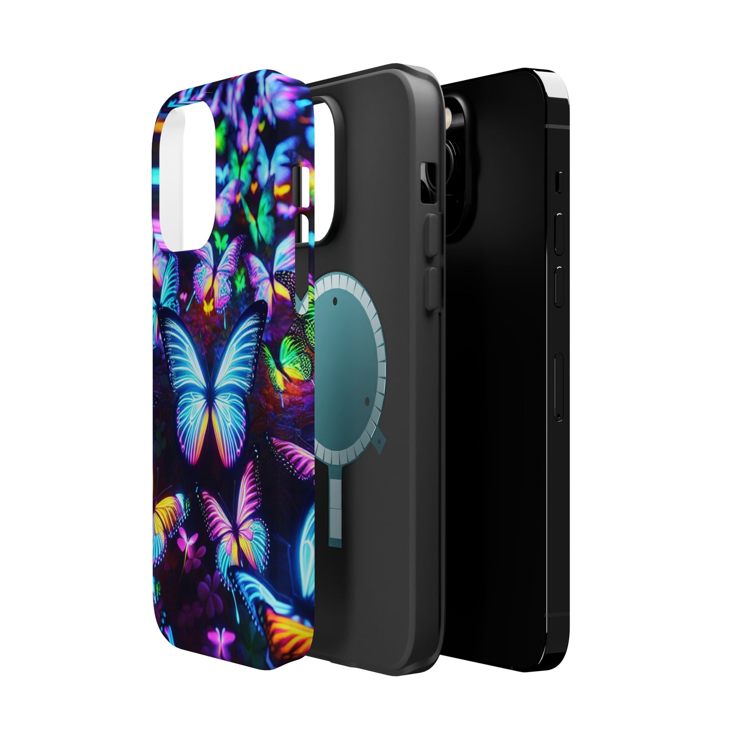 "Neon Butterflies in the Night Sky" Neon Butterflies Premium Art Magsafe Magnet Tough IPhone 13 14 15 Pro Plus Max and Mini in Matte and Glossy Phone cases