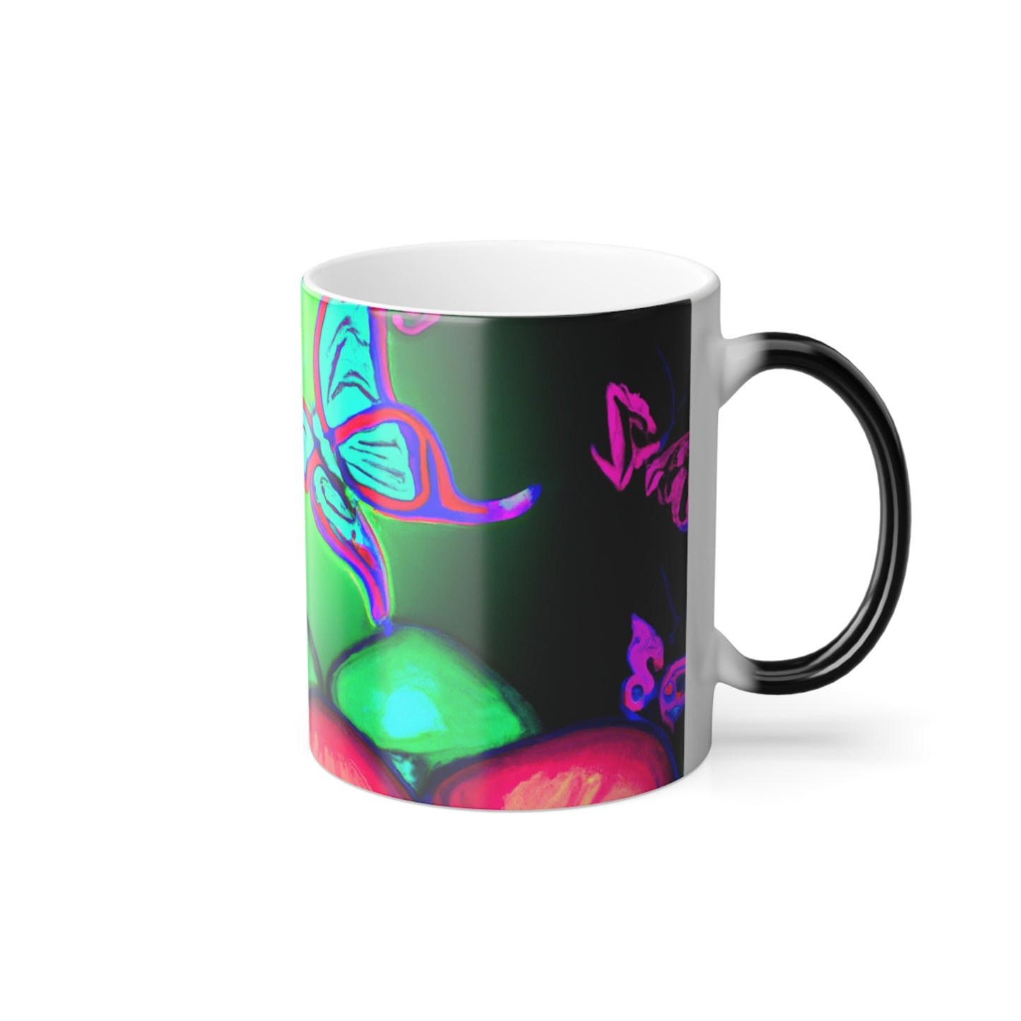 Neon Fantasy Garden. Mushrooms & Butterflies 11oz Color Morphing Mug