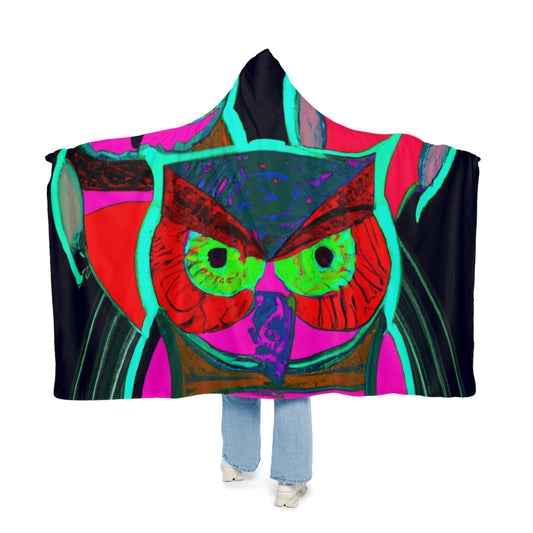 "Vibrant Neon Owls" - NEON Owls Art Hooded Snuggle Blanket